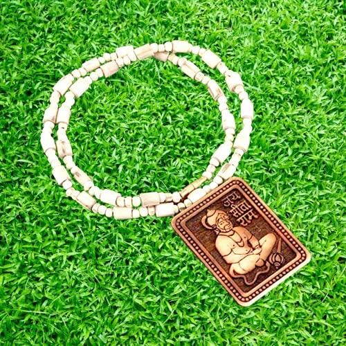 Original & Natural Wood Tulsi Kanthi Mala With Hanuman ji Locket Pendant pack of 2